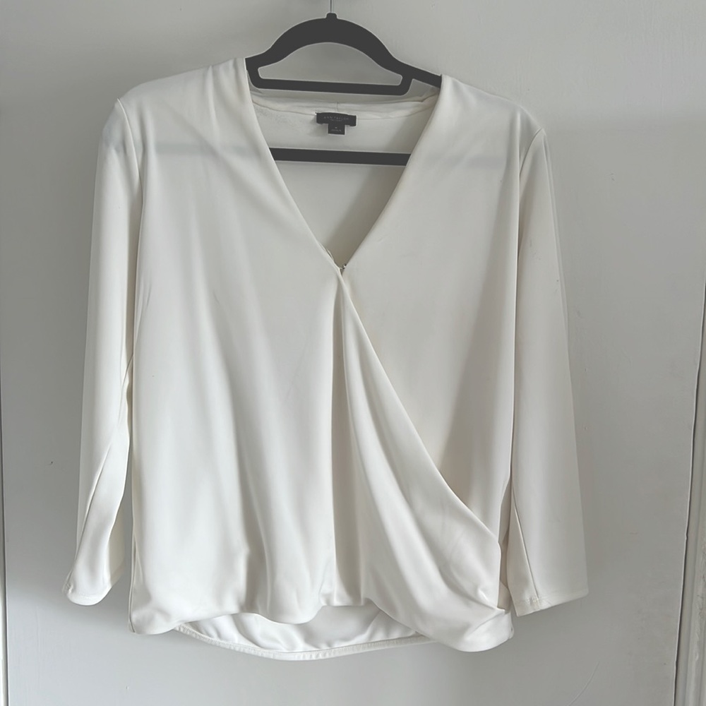 Ann Taylor White Long Sleeve Wrap Top